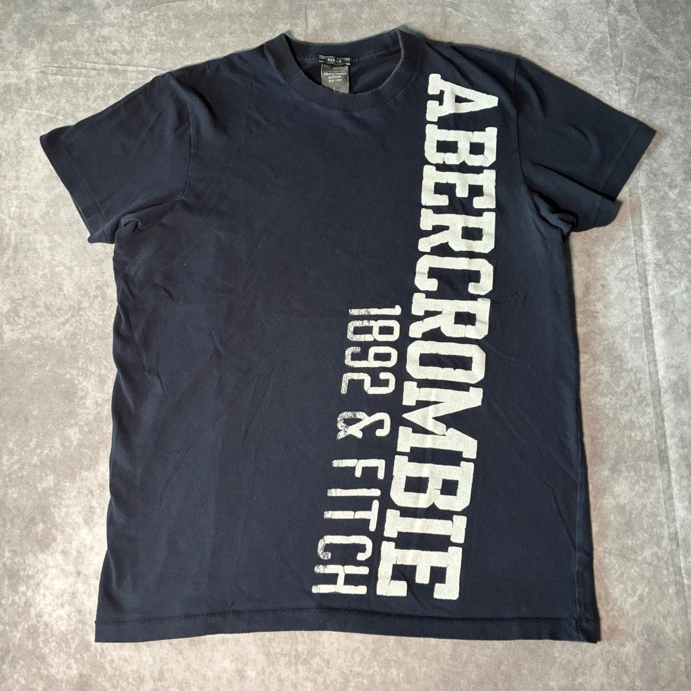 Y2K Abercrombie & Fitch Mens Muscle Fit T-Shirt Navy Blue Distressed Graphic L